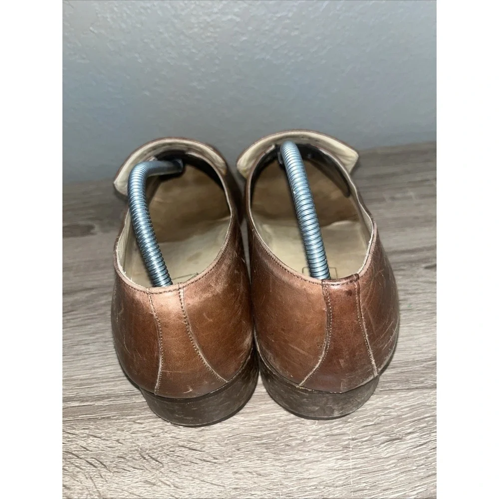 Pucci Loafers Mens 10 Brown Woven Leather Gold Bar Slip On Made in Italy Vintage